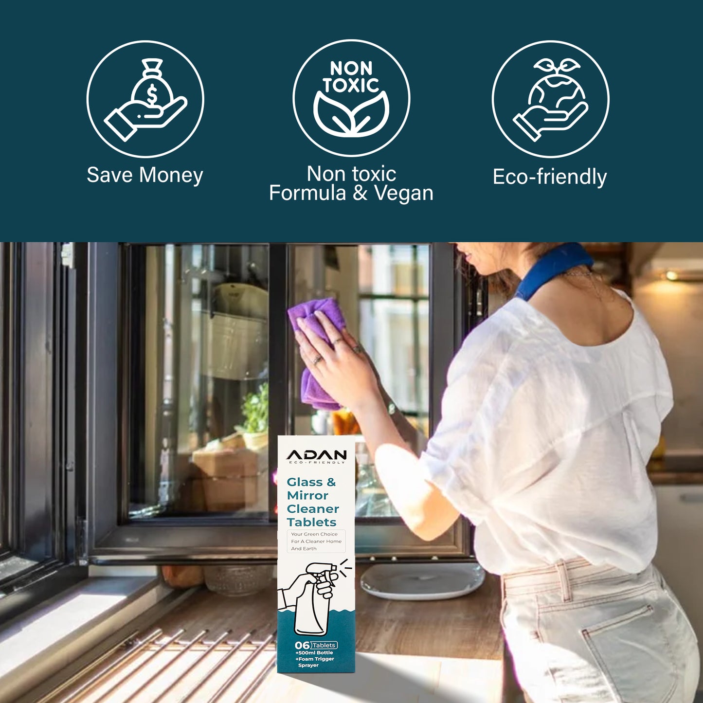 Adan Eco Friendly Glass & Mirror Cleaner Tablets